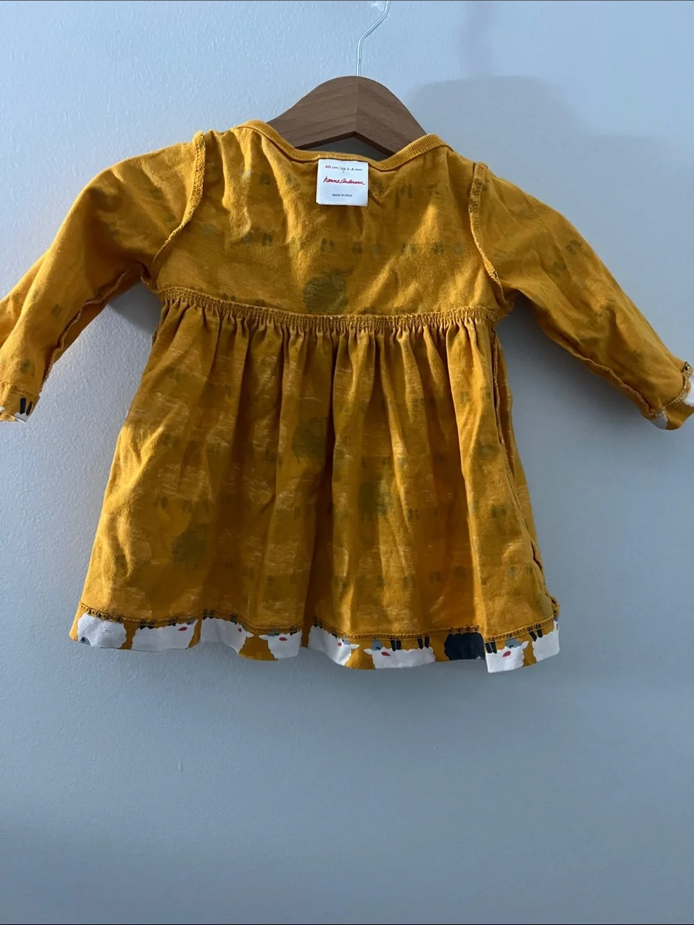 Hanna Andersson | Mustard Sheep Print Long-Sleeve Baby Dress Size 3-6 M